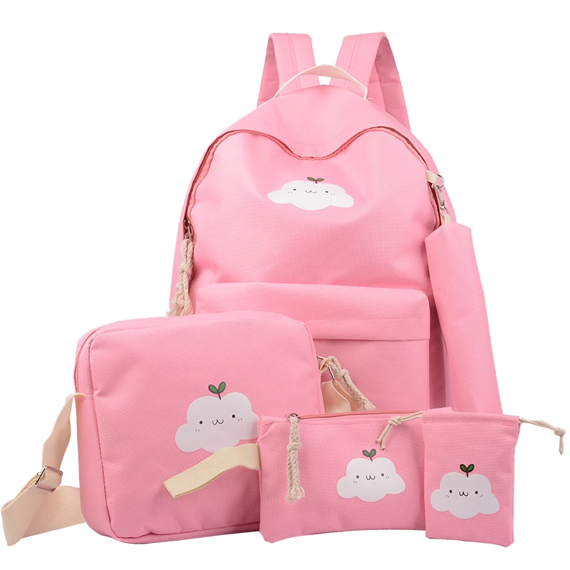 

5 pcs in 1 set Teenage Girls and Student Bookbag Cute School Backpacks with clod pattern