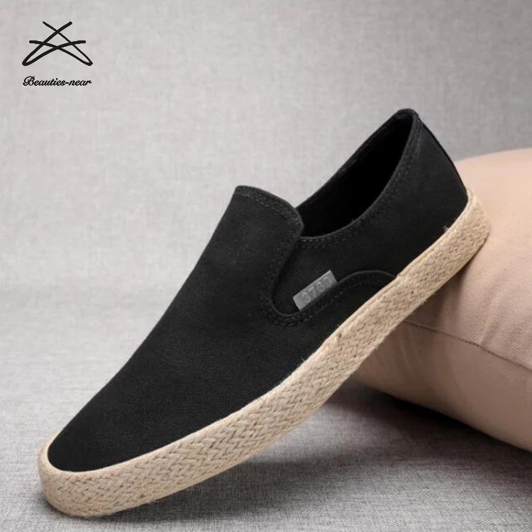 

High Quality Mens Canvas Espadrilles Men Straw Slip On Casual Boat Man Canvas Loafers Rubber Shoes Sneakers, 4 colors