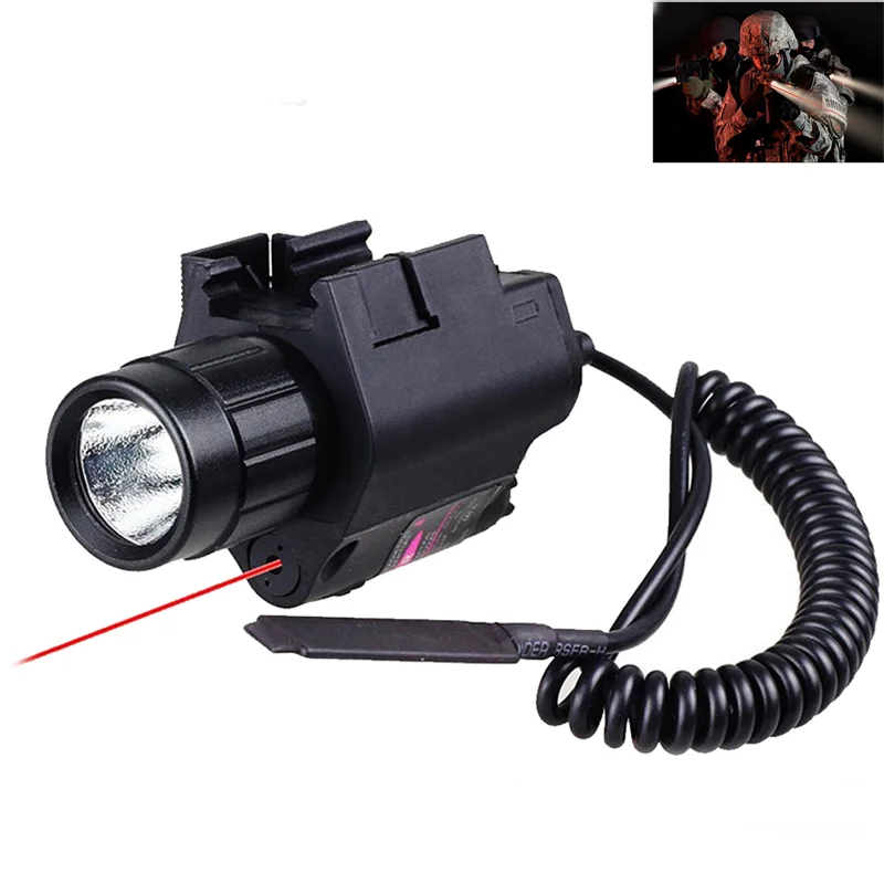 

Tactical LED Flashlight and 650nm red laser sight Combo with Remote Handle and 20mm Mount For Glock 17 19 and Hunting Rifles