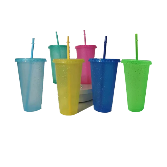

Summer trend: glitter colorful PP cups for cold bevarages RTS PP material BPA free 24oz glitter color cups