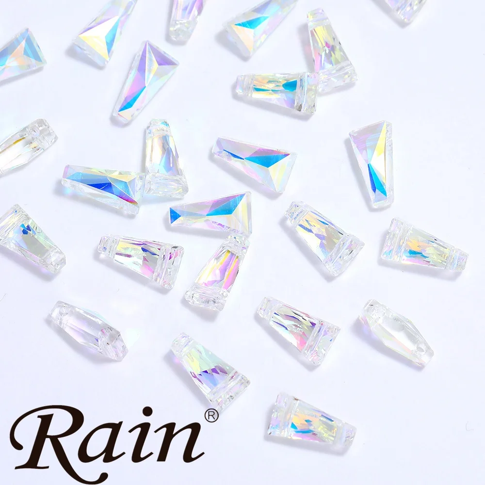 

Rain 7mm 9mm Wholesale Clear Crystal Applique Polish Flat Back Resin Stones Trapezoid AB Glass Rhinestone Bulk for Jewelry