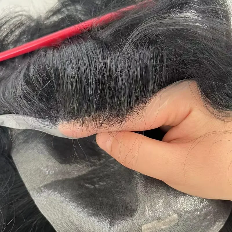 Super Thin Skin 0.02mm 0.03mm Undetectable Toupee for Men High Quality Hand Tied V-Loop Design Hair System Remy Hair for Men