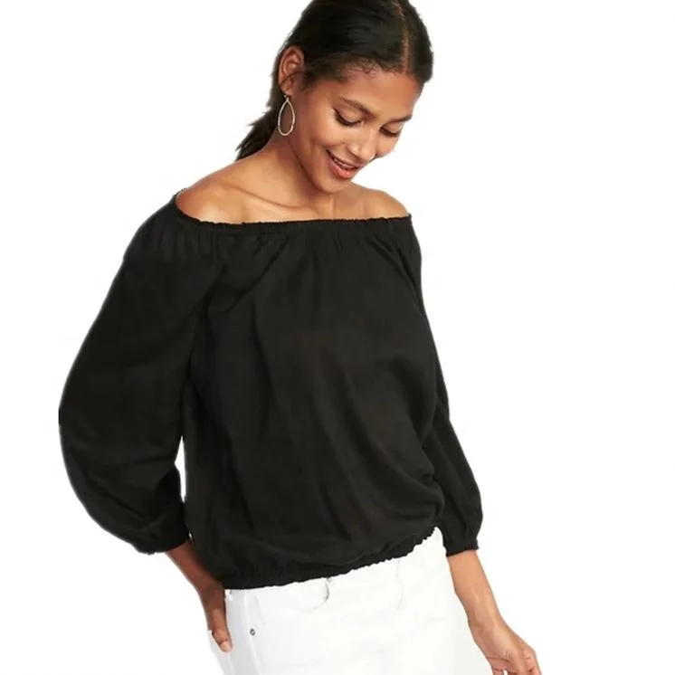 

Women's wholesale black off-shoulder casual blouse, Customized color