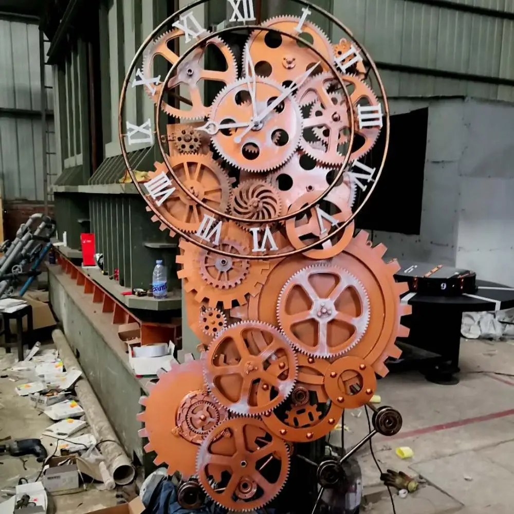 

Steampunk Gear Bronze clock for Indoor or Outdoor rotatable gear clock, Custom color