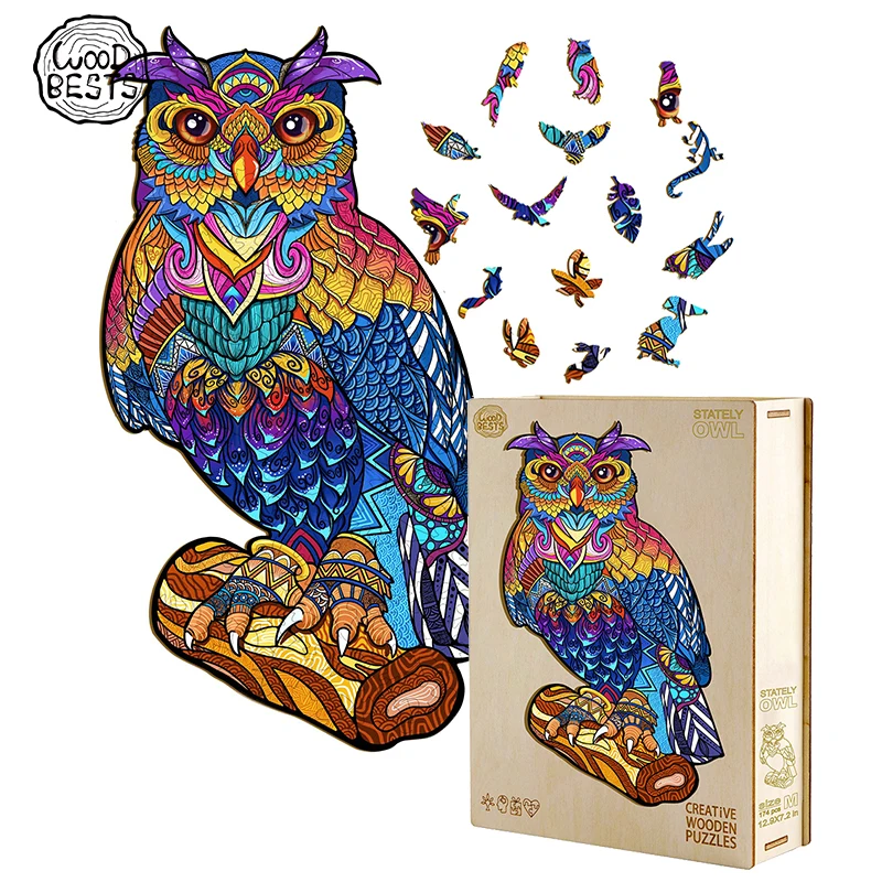 

STATELY OWL WOODBESTS Dropshipping A4 Unique Animal Puzzle 3D Jigsaw Wooden custom Puzzle