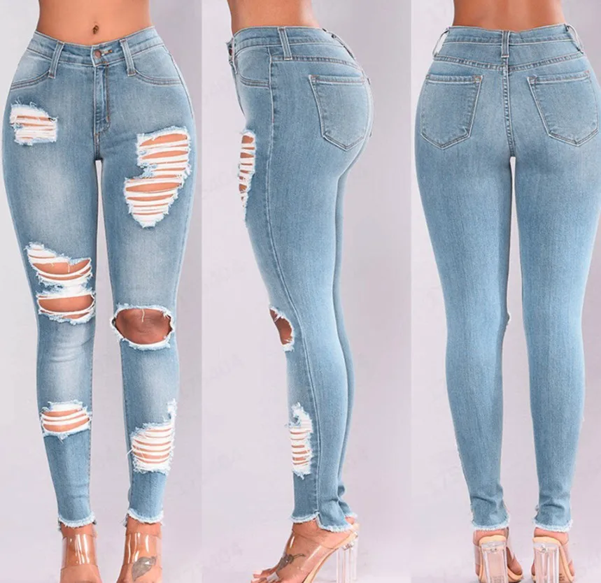 

Light Sexy Woman Waist Stretchy For Damage High Patched Elastic Ladies Stretch Women Blue Jeans Casaul Women's