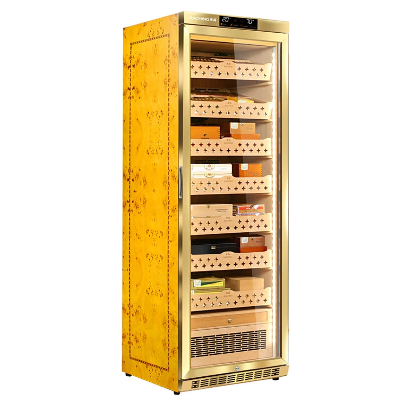 

Factory Direct Offer >1000 cigars Premium Climate controlled Raching Precise electronic cigar humidor cabinet, Champagne gold / black / oak wood brown / rose wood red