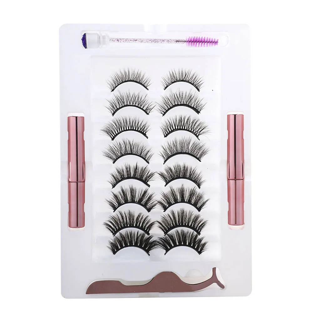 

Newest Magnetic eyelashes kit vendor with 8 pairs magnet lashes eyeliner faux mink fur eyelashes, Black color