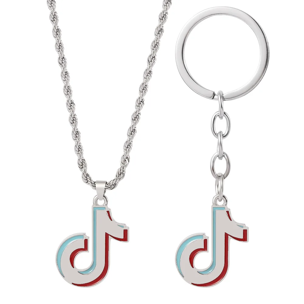 

New Simple Sweater Chain Hip Hop Note Tiktok Vibrato Pendant Necklace Keychain