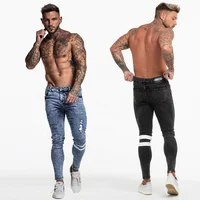 

GINGTTO 2019 Mens Stretch Denim Pants Elastic Waist Super Skinny Ripped Jeans Men