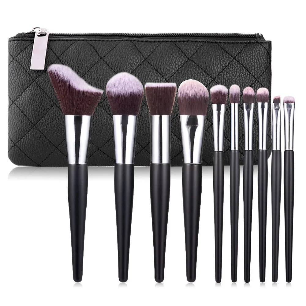 

2021 new makeup brushes kit 10pcs travel brush set black vegan makeup brushes