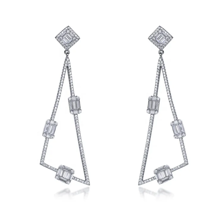 

Earrings Gold Plated Triangle Shape Zircon Hang Sterling Silver 2020 Fashion White Chandelier Earrings Kirin Jewelry Trendy 6pcs