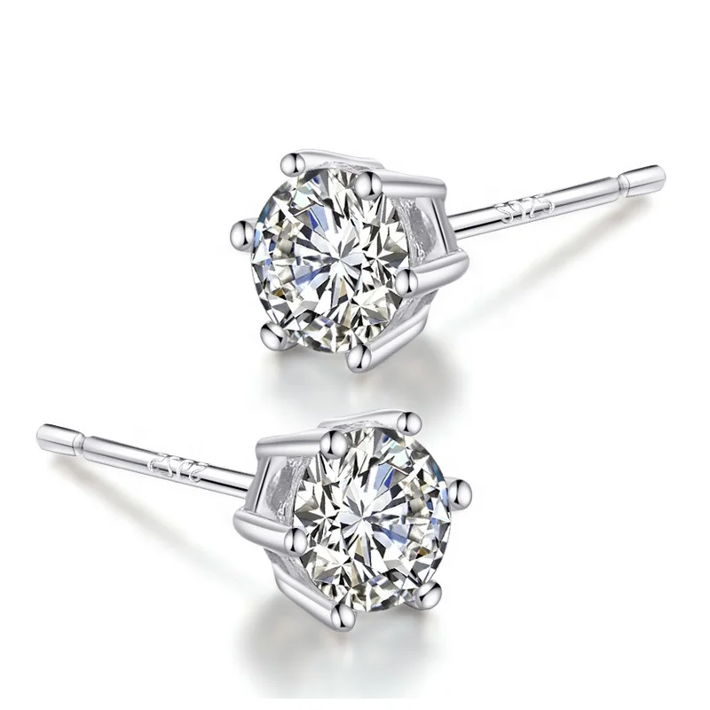 

Classic Simple Small Earrings 925 Sterling Silver Round Brilliant Cut Cubic Zircon Stud Earrings Jewelry For Women