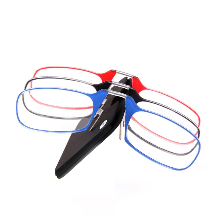 Mobile phone thin readers reading glasses foldaway clip on mini nose reading glasses without arms with anti slip silicone nose