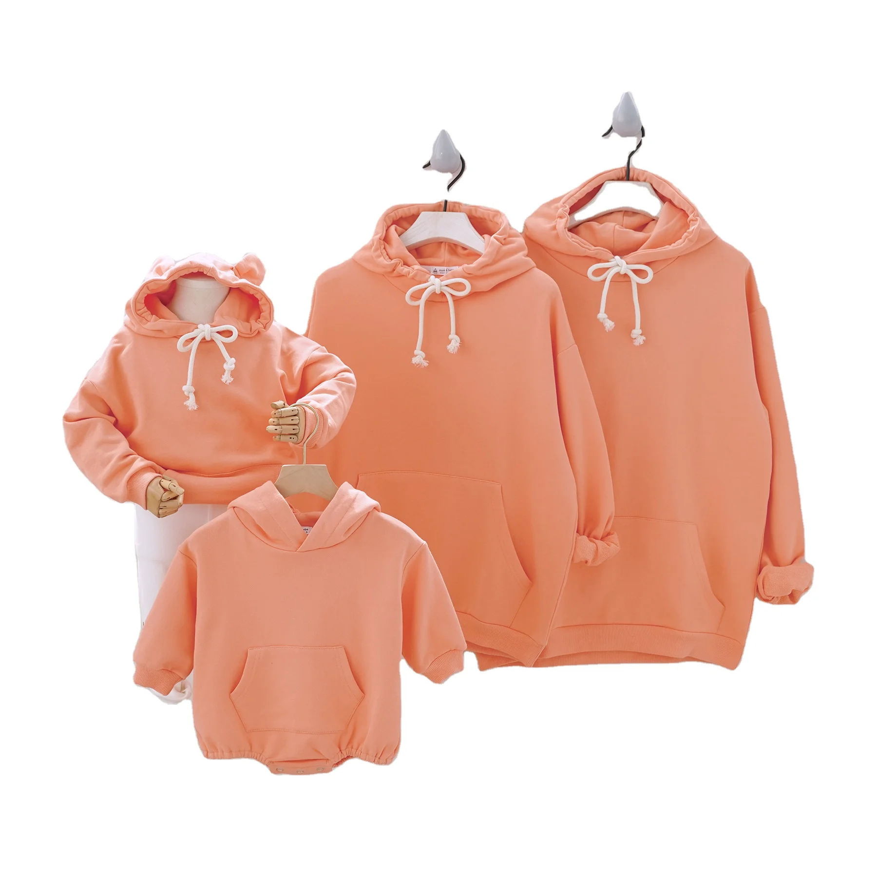 

Solid colors children and adults unisex hoodies infants rompers parent-child hooded sweatshirt, As picture