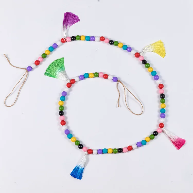 

New Design Colorful Wooden Beads Tassels Beaded Garland For Home Decoration