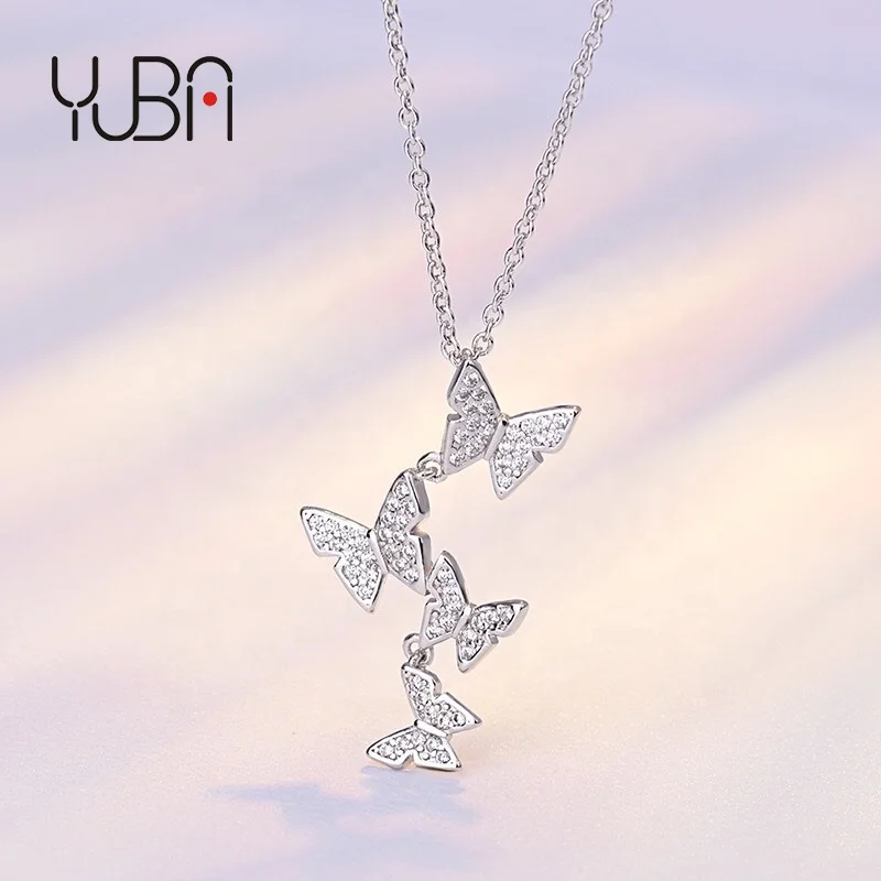 

Rhodium Plating Copper Zircon Charming Dazzling Micro Women Gift Necklace Chain Choker Butterfly Necklaces Earring set