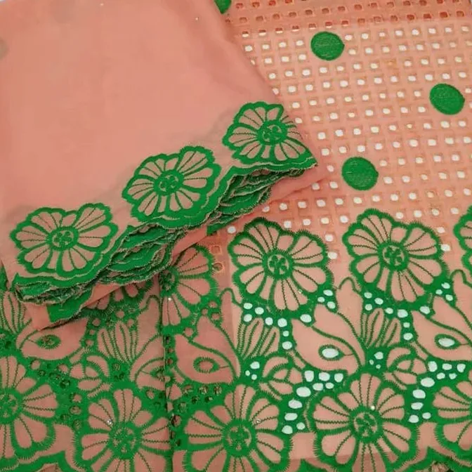 

2020 Nigerian Cotton Lace Fabric 5+2 Yards For Party Dress 100% Cotton Set Swiss Lace Fabric African Cotton Lace Fabric, Multicolor