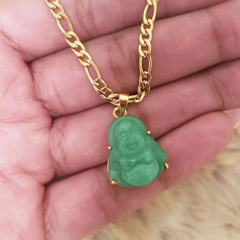 

Factory Wholesale Genuine Jade Real 18k Gold Laughing Buddha Necklace