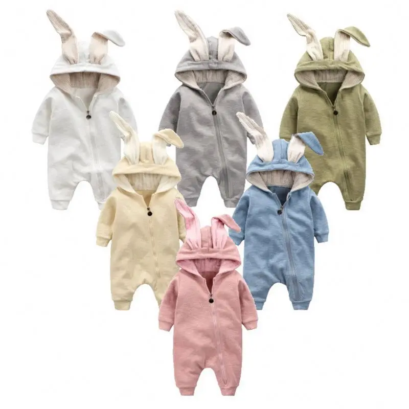 

Best Selling Colorful Newborn Baby Cute Bodysuit Rabbit Clothes Bunny Romper, Grey, white, pink, blue, yellow