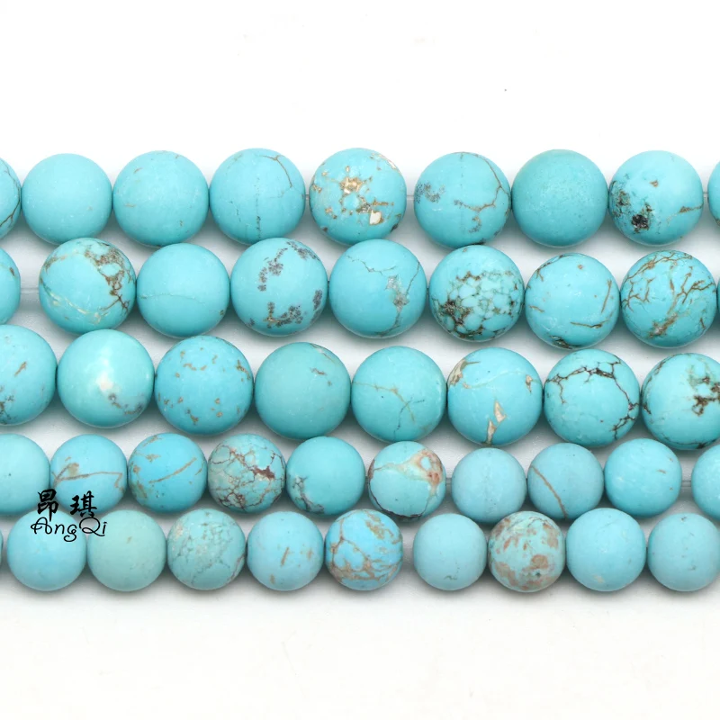 

Natural Turquoise Stone Gemstone Polish Matte Loose Round Blue Green Turquoise Beads For DIY jewelry making