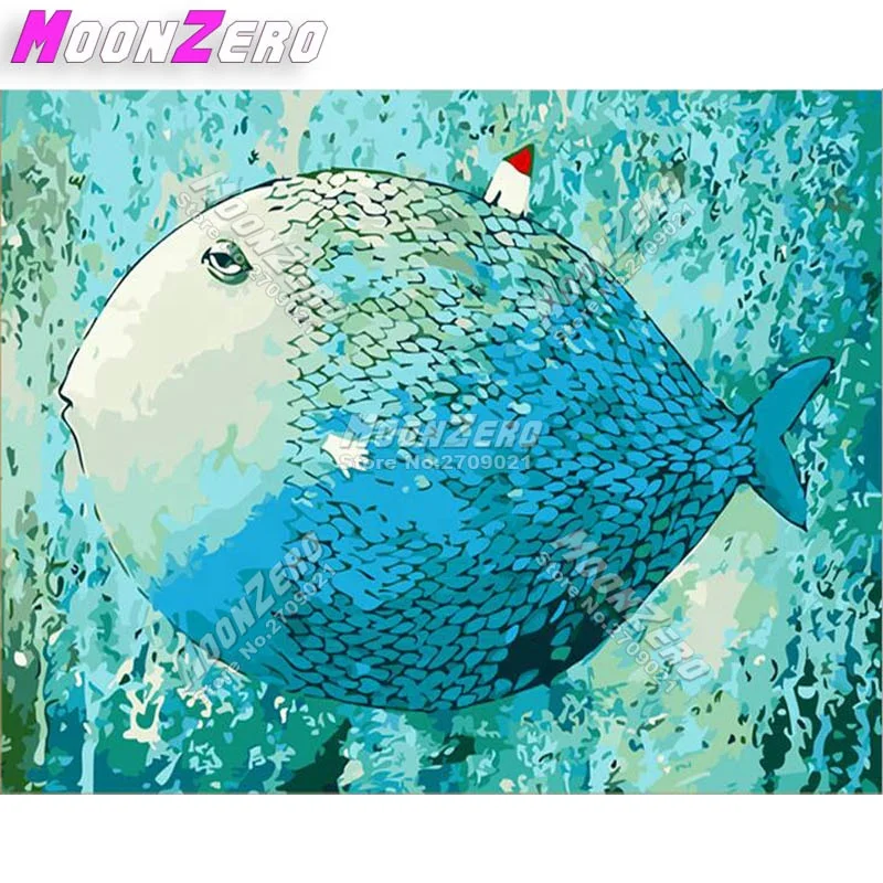 

Wall Painting Handmade Animal Illustration Coloring Digital Painting Deep Sea Blue Fish, Multi colors