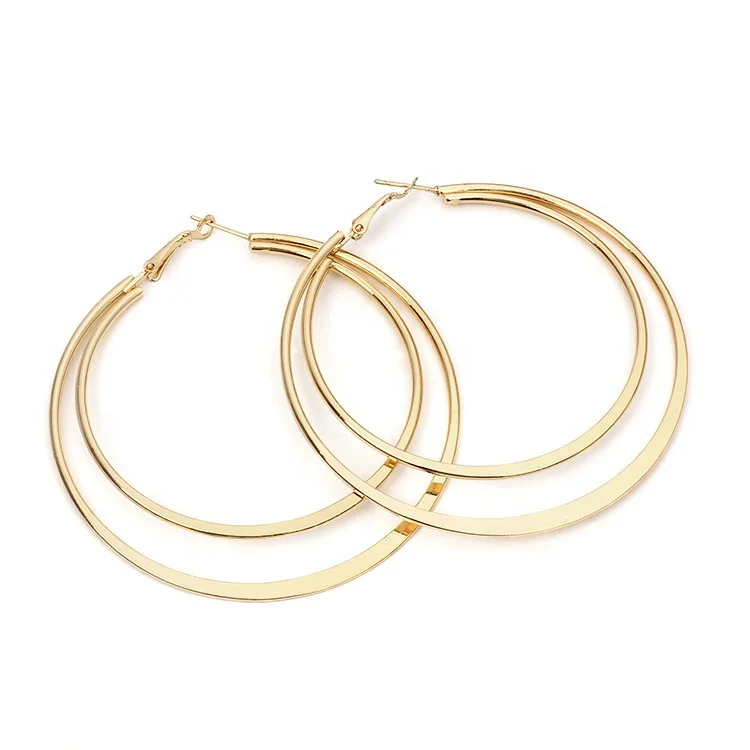 

Jiushang jewelry custom round big size metal gold plated double rings hoop earrings for women, Rose gold/sliver/black