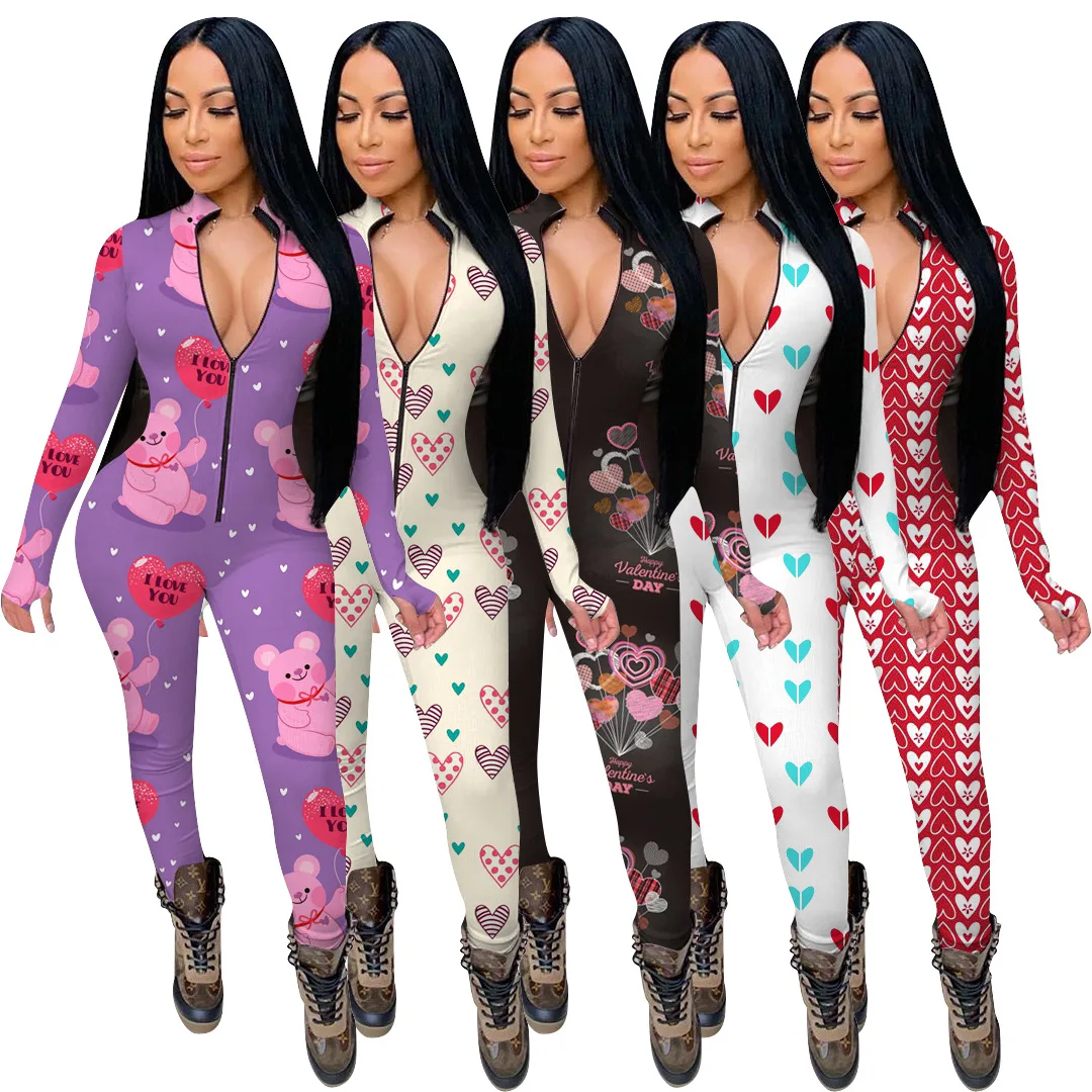 

Wholesale 2021 Valentine'S Day Girlfriend Wife Gift Casual Printed Fashion Woman Cute Jumpsuit