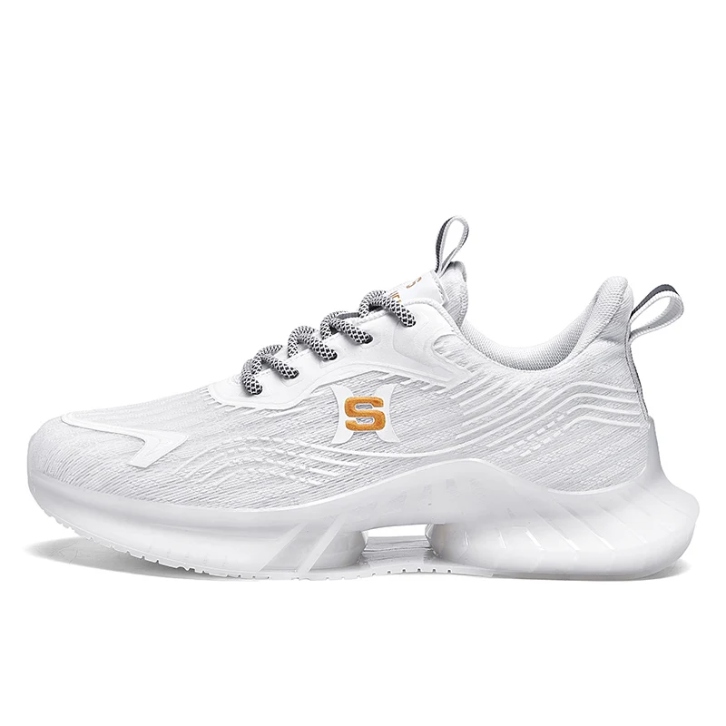 

2021 fashion trend low top luminous knit men running shoes mesh upper breathable big size man white sneakers