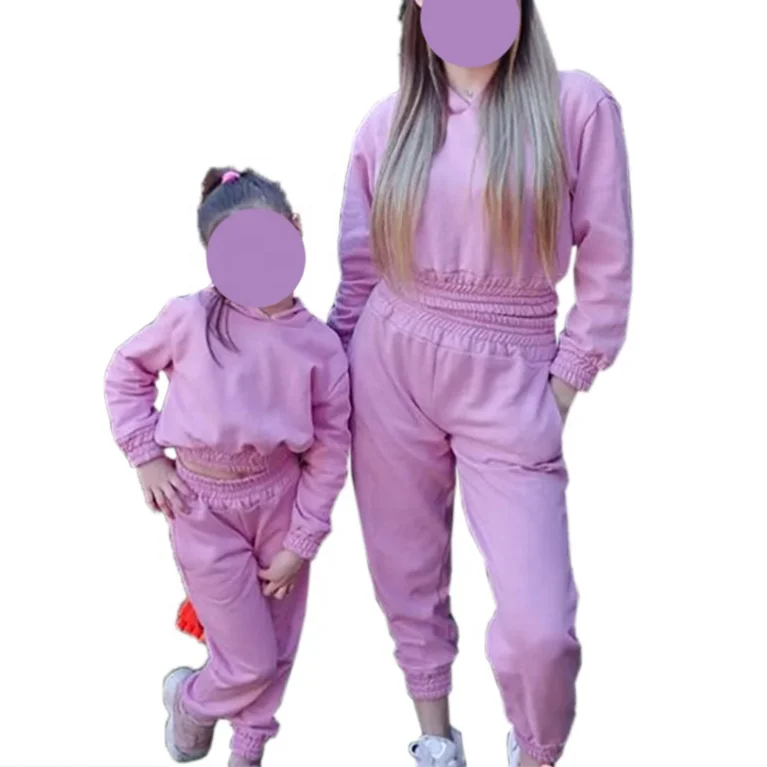 

2 Piece Set Women Two Piece Pants Set Winter Outfits Stacked Joggers Kid Girl Winter Hoodie Sets Solid Mommy and Me Outfits, Customized color