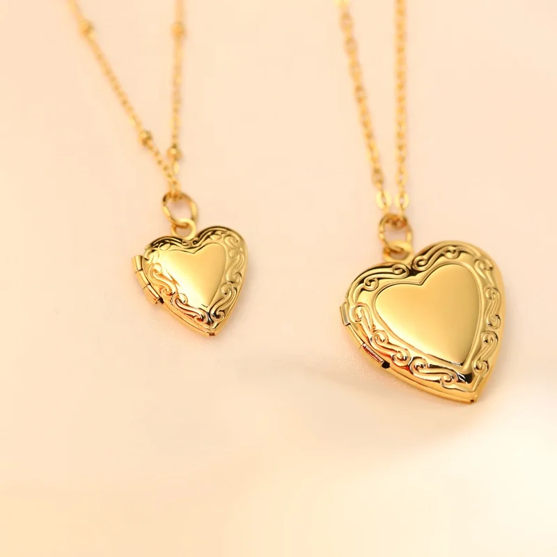 

18K Gold Plated Stainless Steel Jewelry Open Sublimation Blank Heart Lock DIY Frame Photo Picture Memory Locket Pendant Necklace