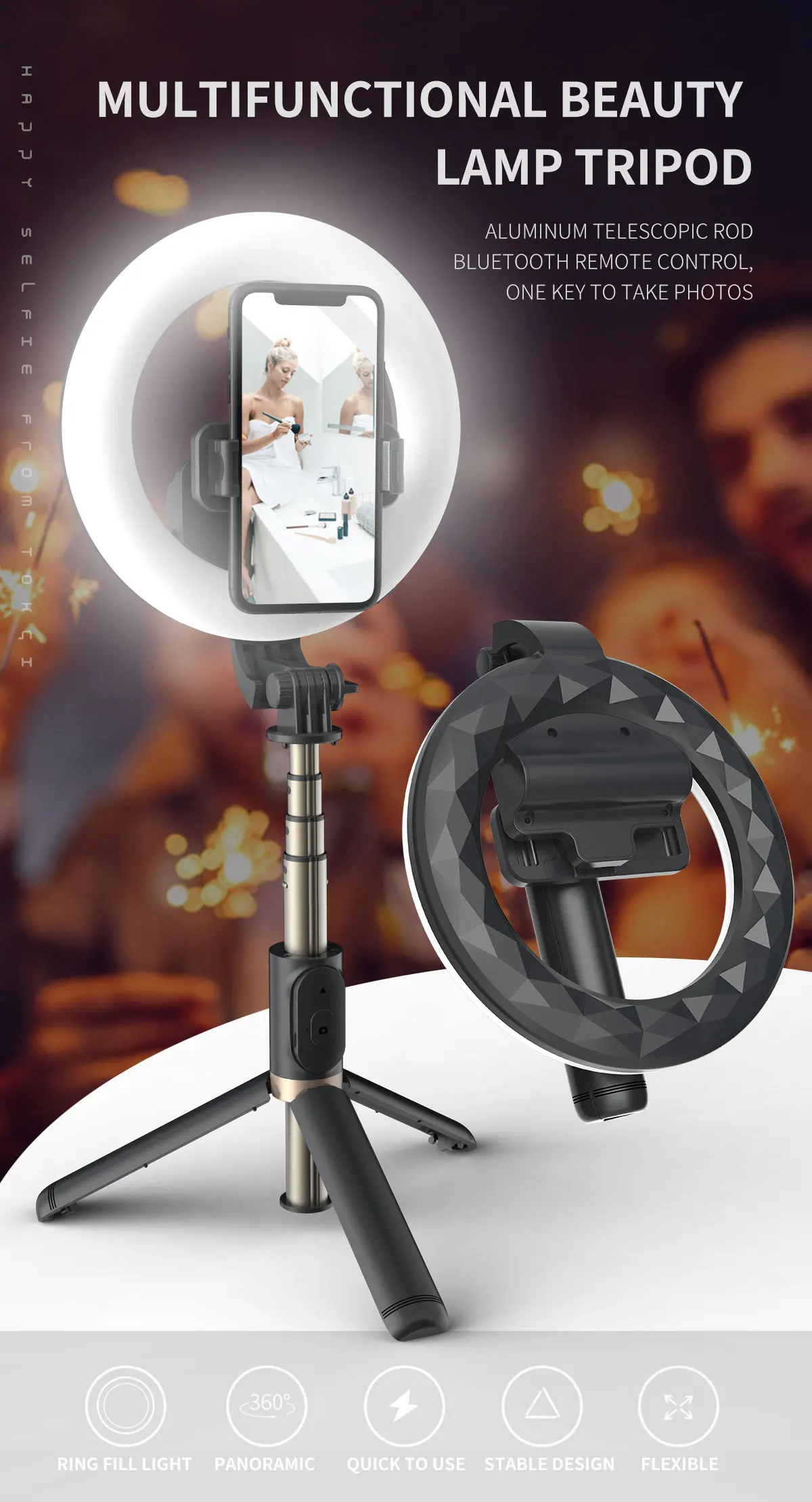 New Coming 6 Inch Selfie Stick Q07 Phone Holder Tripod Selfie Ring