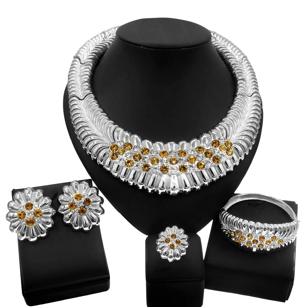 

Yuliali New Silver Big Collars Pendant Style Jewelry Set Factory Latest Fashion Wedding Gift For Bridal Women's Jewellery Sets