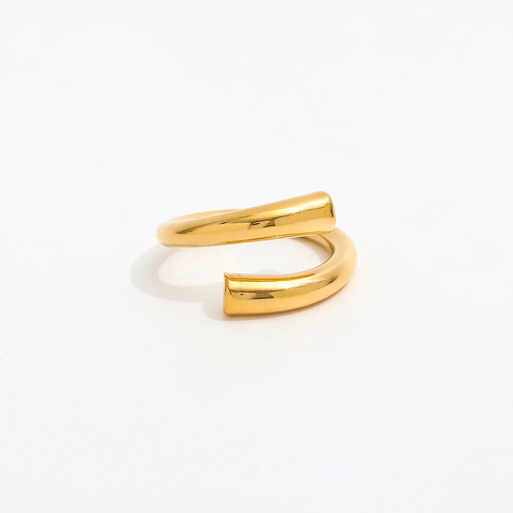 Joolim Jewelry Wholesale 18K Gold Plated Irregular Cross Open Stainless Steel Rings for Women Rings