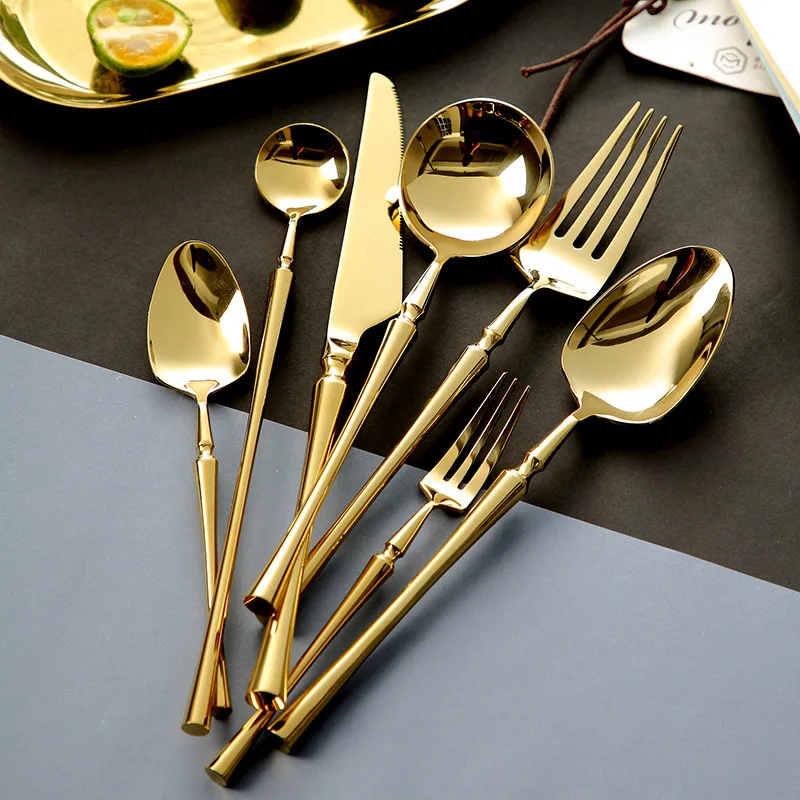 

4pcs Stainless Steel Gold Cutlery Dinnerware Set Fork Knife Scoops Flatware Sets