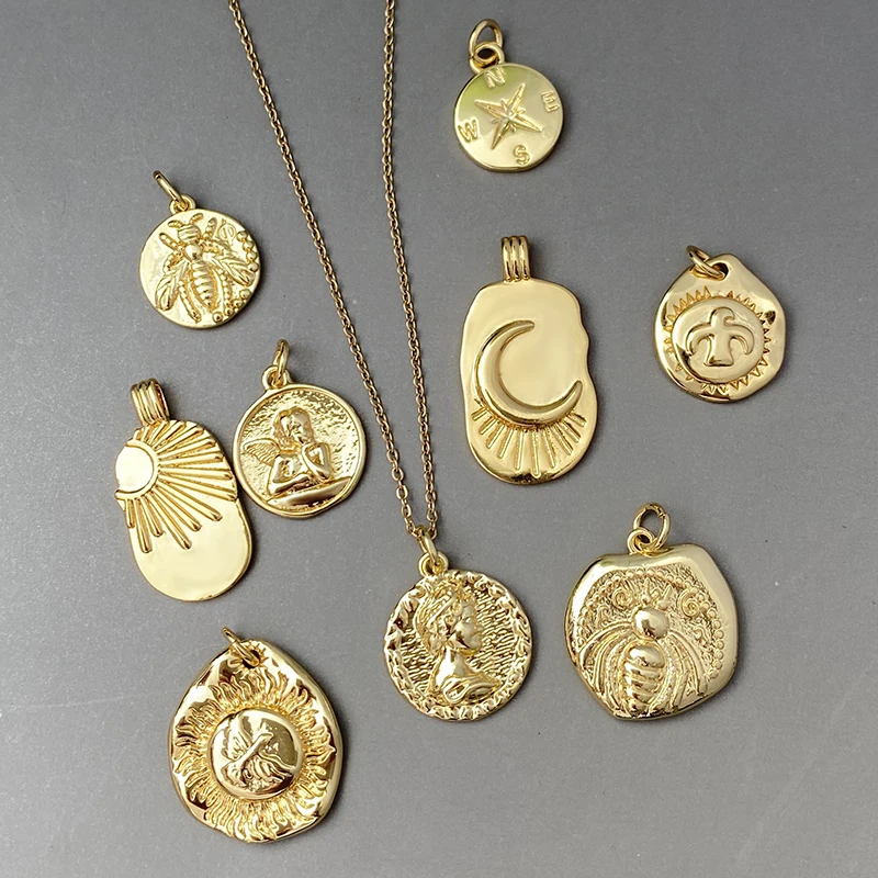 

fashion pendant jewelry 18k Gold Plated Virgin Mary Sun Moon Leaf Bee Angel Pendants & Charms For Women Jewelry Necklace Making