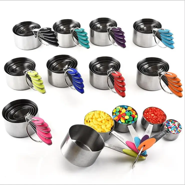 

Popular Kitchen Tools 10pcs Customized Logo Stainless Steel With Silicone Handle Measuring Spoon Cup Set, Assorted color