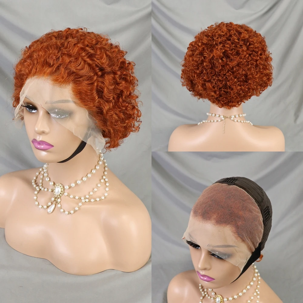 Ginger Orange Curly Short Bob Wigs for Women 13x4 Transparent Lace Front Human Hair Wigs Wet and Wavy Pixie Cut Frontal Wigs