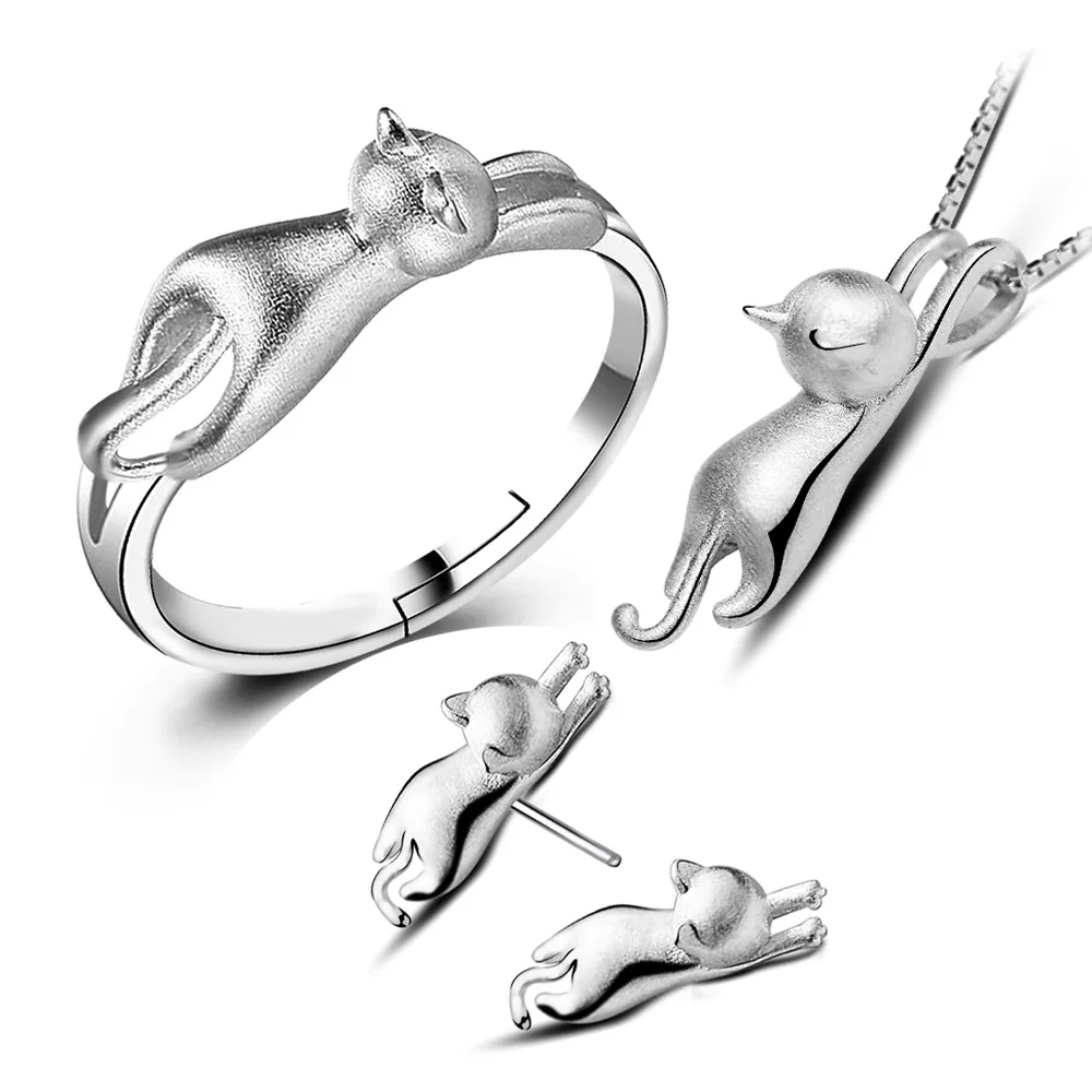 

Necklace cat pendant cat star ring frosted brushed earrings simple Japanese and Korean jewelry set african jewelries