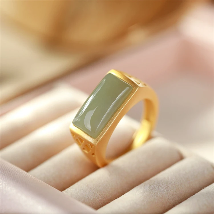 

Aimgal Retro fashion S925 sterling silver inlaid Hetian jade jade ring for women AP2