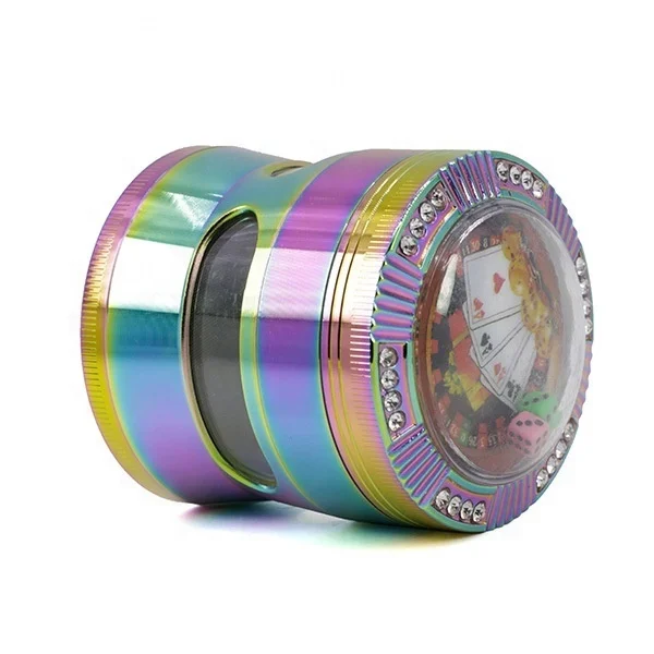 

Playing Cards Diameter  4 Part Zinc Alloy Colorful Dry Herb Grinder Side Window Tobacco, Picture