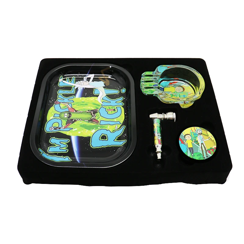 

Customize Smoke Pipe Self Equipped Weed Grinder Smoking Accessories Metal Weed Pipe Cigarette Grinder Rolling Tray Set