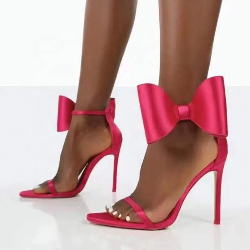 

2022 Ladies Pointed Toe High Heels Stiletto Sandal Sexy Women Bow Knot Heels Pumps, Pink, green