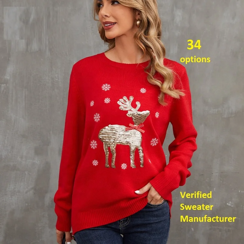

Santa Claus Reindeer Pattern Merry Christmas Sweater Wholesaler Jumper Women 2023 Xmas Custom Ugly Christmas Sweater For Adults