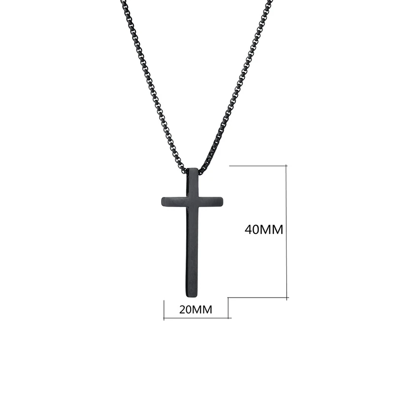 

Mens Silver Black Plain Cross Necklace Simple Stainless Steel Cross Pendant Necklace for Men Women Kids 18-24 Inches Chain, Silver color, could be gold or black plated