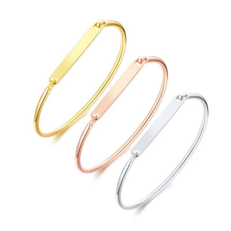 

Wholesale Women Bracelet Silver Rose Gold Plated Bar Stainless Steel Bangle for Gifts