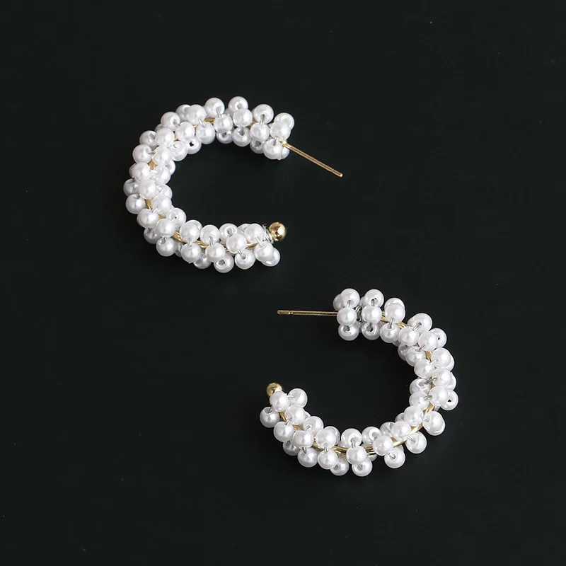 

JuHu Women Vintage C-shaped Pearl Earrings Gold Cute Korean Street Accessories Female Fashion Accessories Cute Earrings