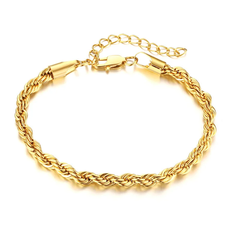 

High End 18k Gold Plated Rope Chain Bracelet Stainless Steel Jewelry