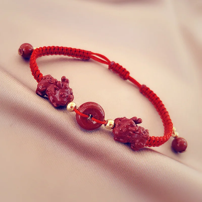 

Transit red string bracelet natural cinnabar brave safe buckle bracelet female hand-woven lucky bracelet