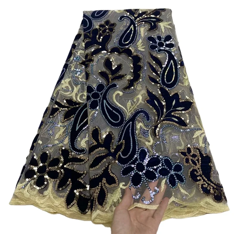 

New Design French Velvet Lace Fabrics With Sequins Beautiful High Quality Embroidery Net Sequins Lace Sewing Wedding Dress